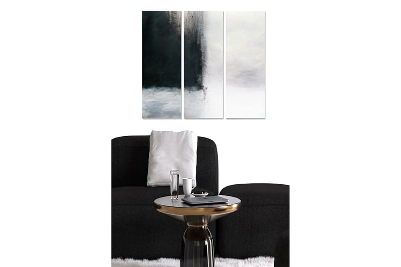 Canvastavla i trä 3-delar 50x70 cm - Abstrakt komposition med mörka och ljusa nyanser - Mörkgrå / Vit - Inredning - Tavlor & konst - Canvastavlor
