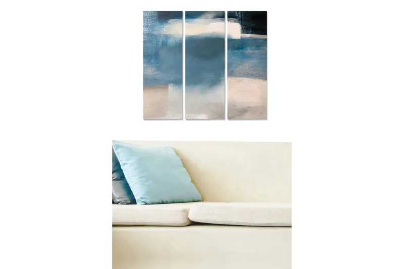 Canvastavla i trä 3-delar 50x70 cm - Abstrakt komposition med mjuka blå och beige nyanser, Blå / Beige