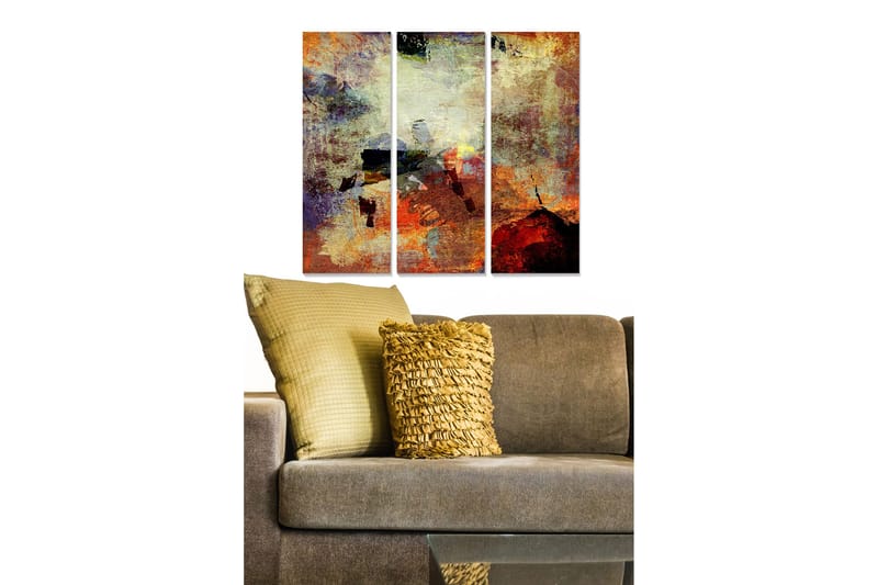 Canvastavla i trä 3-delar 50x70 cm - Abstrakt komposition med varma färger och texturer - Röd / Orange / Gul - Inredning - Tavlor & konst - Canvastavlor