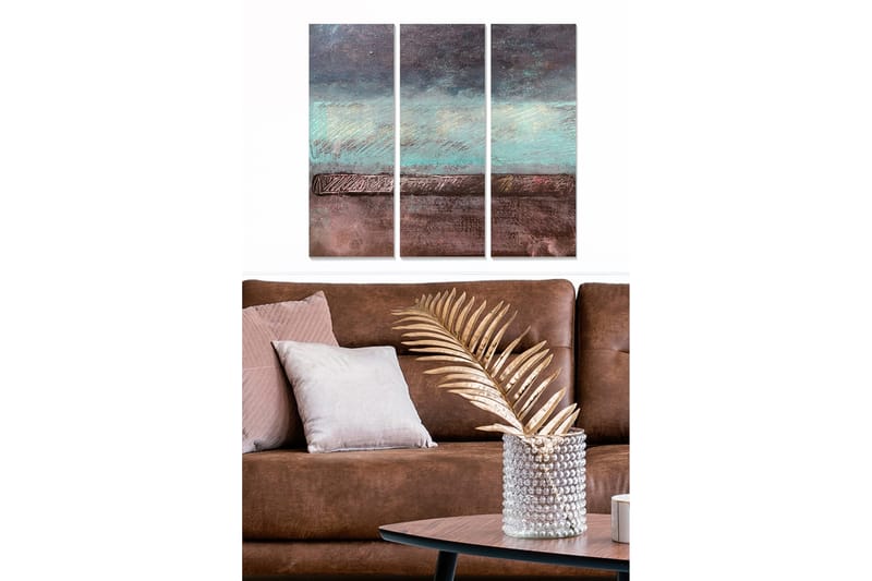 Canvastavla i trä 3-delar 50x70 cm - Abstrakt landskap med mjuka färgövergångar - Turkos / Brunt / Grått - Inredning - Tavlor & konst - Canvastavlor