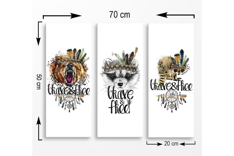 Canvastavla i trä 3-delar 50x70 cm - Djurporträtt med en känsla av frihet och mod - Brun / Svart / Grön - Inredning - Tavlor & konst - Canvastavlor