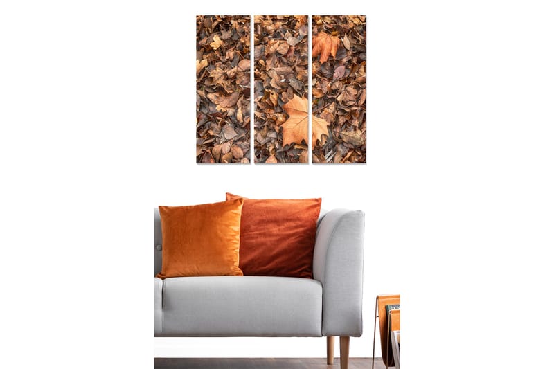 Canvastavla i trä 3-delar 50x70 cm - Höstlöv i olika nyanser av brunt och orange - Brunt / Orange / Beige - Inredning - Tavlor & konst - Canvastavlor