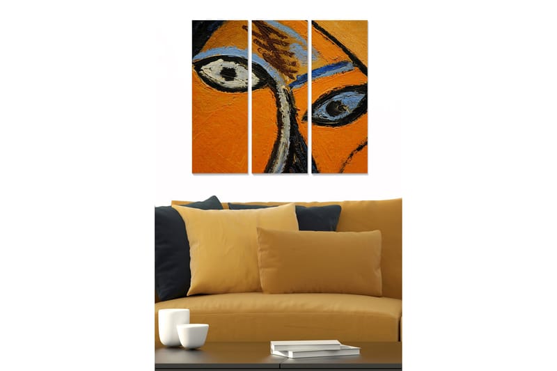 Canvastavla i trä 3-delar 50x70 cm - Intensivt uttryck av ögon i starka färger, Orange / Svart / Blå