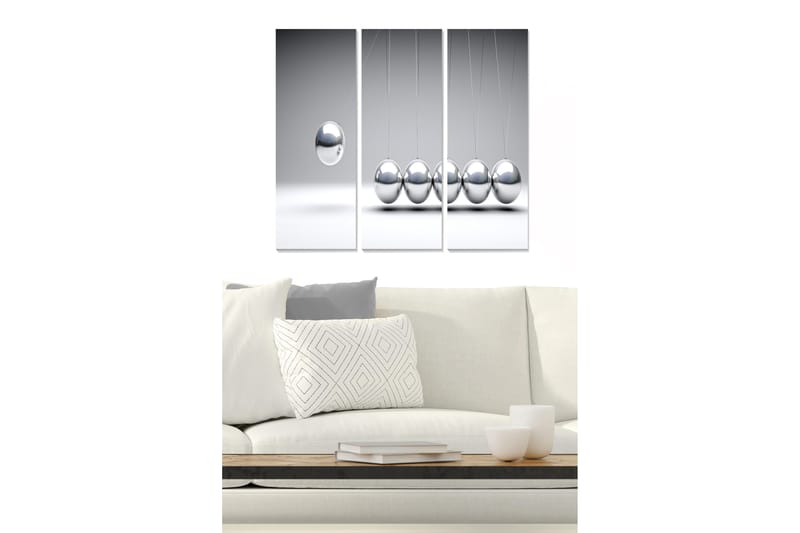 Canvastavla i trä 3-delar 50x70 cm - Reflekterande kulor i en minimalistisk komposition, Silver / Grå