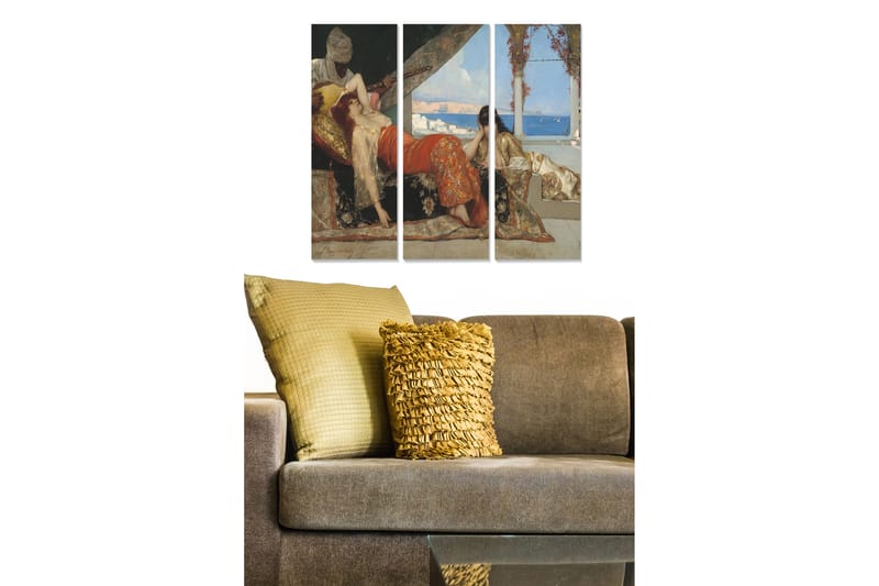 Canvastavla i trä 3-delar 50x70 cm - Sensuell scen med kvinnor i en avkopplande miljö - Röd / Beige / Blå - Inredning - Tavlor & konst - Canvastavlor