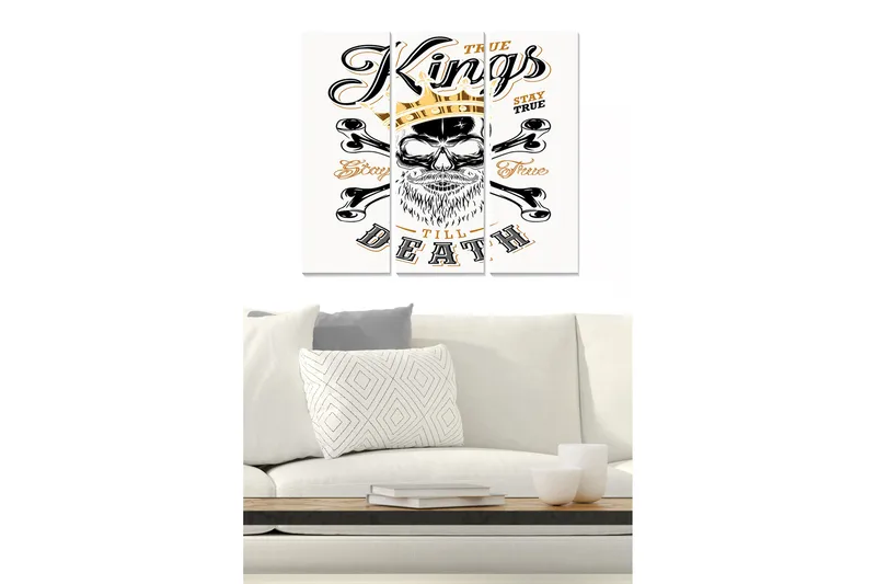 Canvastavla i trä 3-delar 50x70 cm - Skalle med krona och korslagda benknotor - Svart / Guld / Vit - Inredning - Tavlor & konst - Canvastavlor