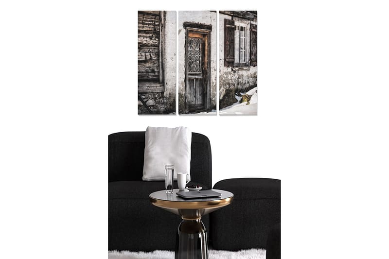 Canvastavla i trä 3-delar 50x70 cm - Sliten dörr med rustik charm, Grå / Brun / Vit