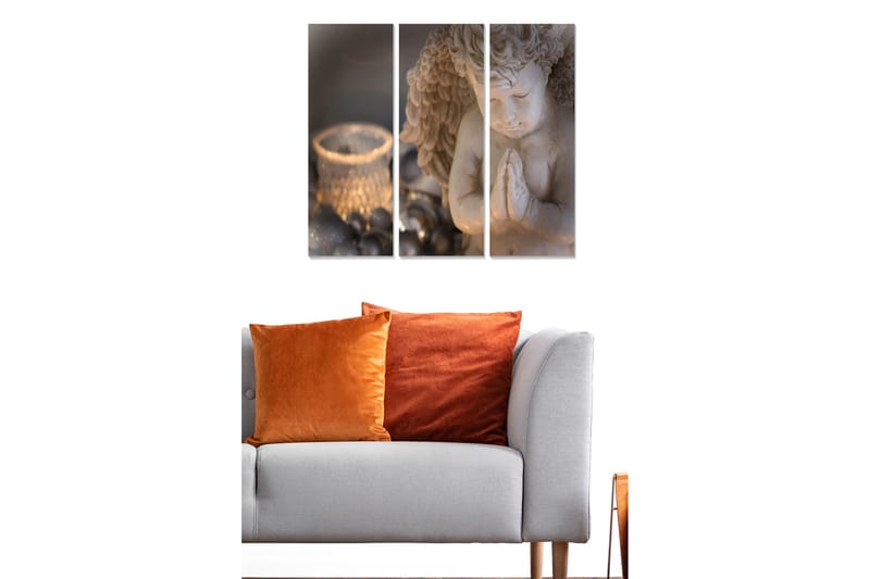 Canvastavla i trä 3-delar 50x70 cm - Stående ängel med hopknäppta händer i bön - Beige / Grå / Silver - Inredning - Tavlor & konst - Canvastavlor