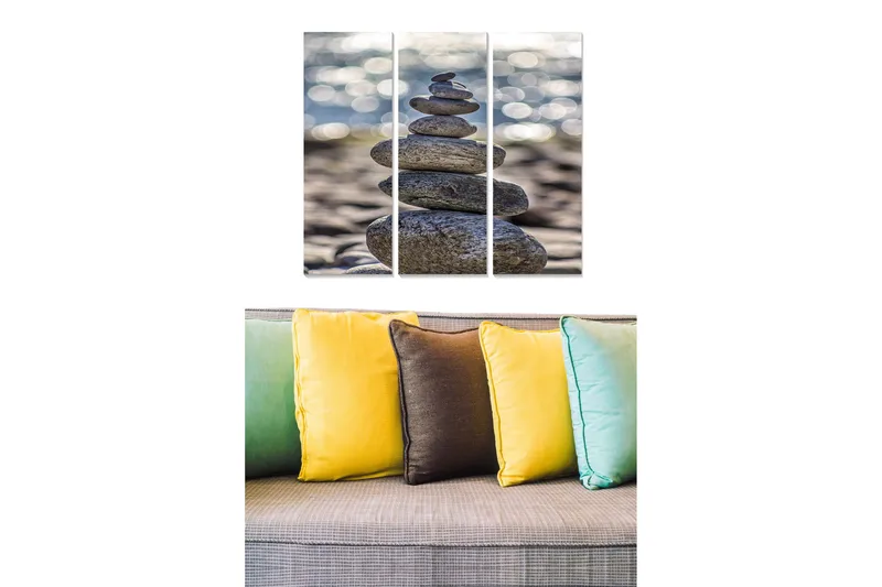 Canvastavla i trä 3-delar 50x70 cm - Stenstapel i harmonisk balans - Grå / Beige / Svart - Inredning - Tavlor & konst - Canvastavlor