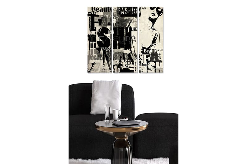 Canvastavla i trä 3-delar 50x70 cm - Stiliserad kvinna med mode- och skönhetsmotiv - Svart / Vit / Grå - Inredning - Tavlor & konst - Canvastavlor