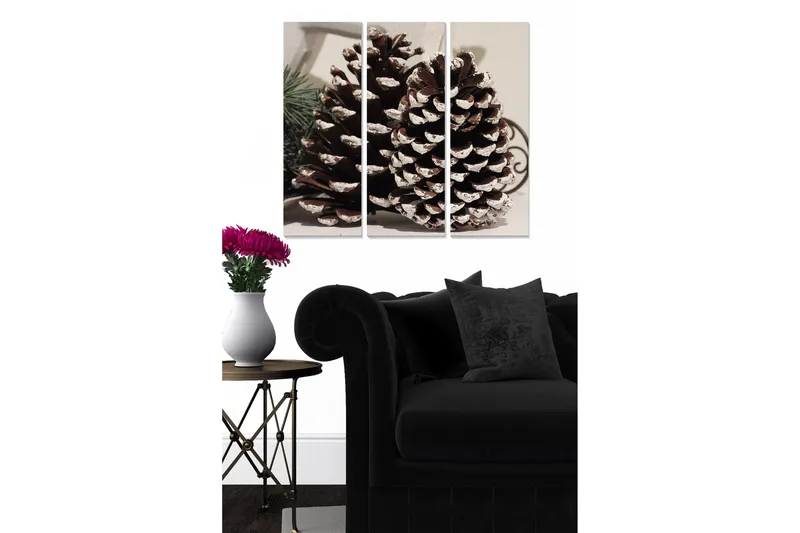 Canvastavla i trä 3-delar 50x70 cm - Stora kottar med snöiga toppar, Brun / Vit / Grön