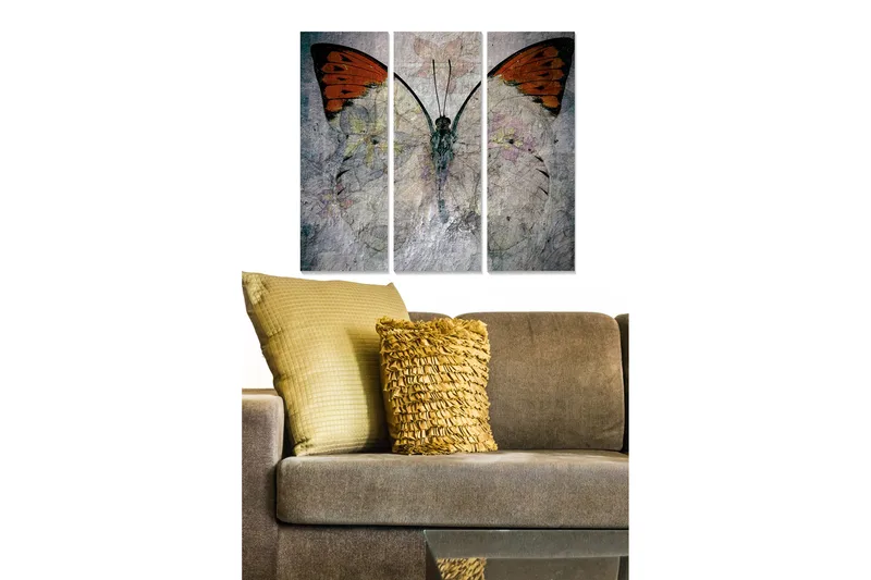 Canvastavla i trä 3-delar 50x70 cm - Storslagen fjäril med orangea vingar - Orange / Grå / Vit - Inredning - Tavlor & konst - Canvastavlor
