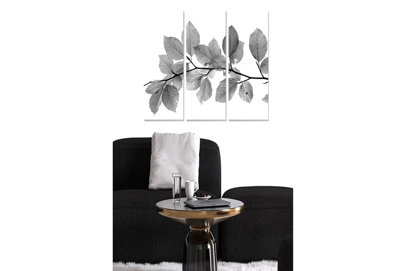 Canvastavla i trä 3-delar 50x70 cm - Svartvita blad på en gren - Svart / Grå / Vit - Inredning - Tavlor & konst - Canvastavlor