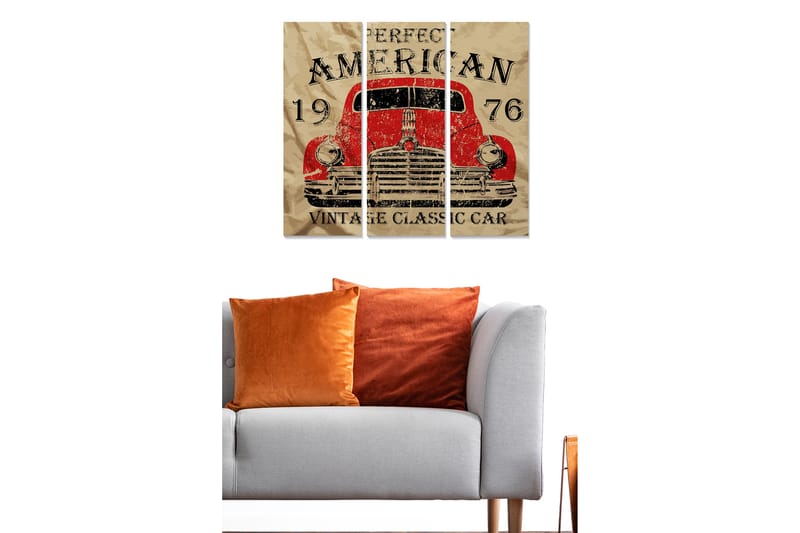 Canvastavla i trä 3-delar 50x70 cm - Vintage amerikansk bil från 1976 - Röd / Beige / Svart - Inredning - Tavlor & konst - Canvastavlor
