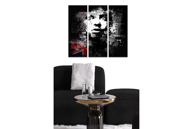 Canvastavla i trä 3-delar 50x70 cm - Porträtt av en ansiktsprofil med grafiska inslag och en urban känsla, Svart / Vitt / Rött