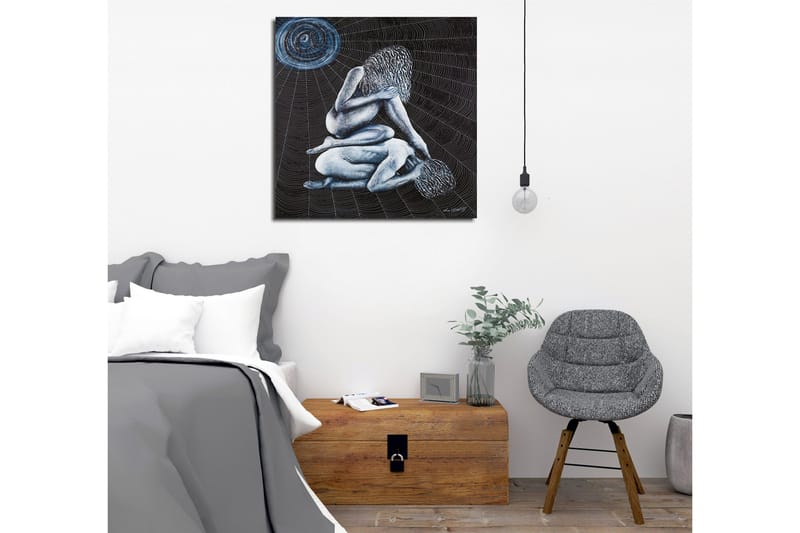 Canvastavla - Intim scen med två nakna figurer i en komplex position - Mörkblå / Ljusblå / Svart - Inredning - Tavlor & konst - Canvastavlor