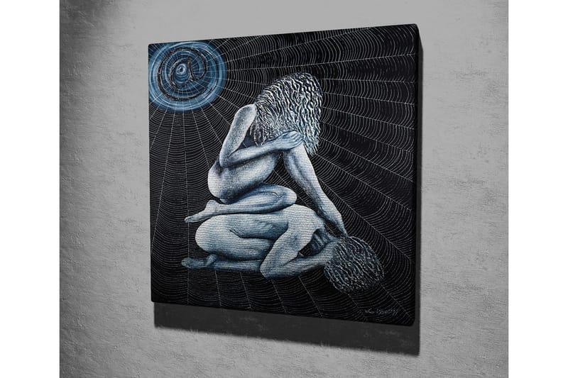 Canvastavla - Intim scen med två nakna figurer i en komplex position - Mörkblå / Ljusblå / Svart - Inredning - Tavlor & konst - Canvastavlor