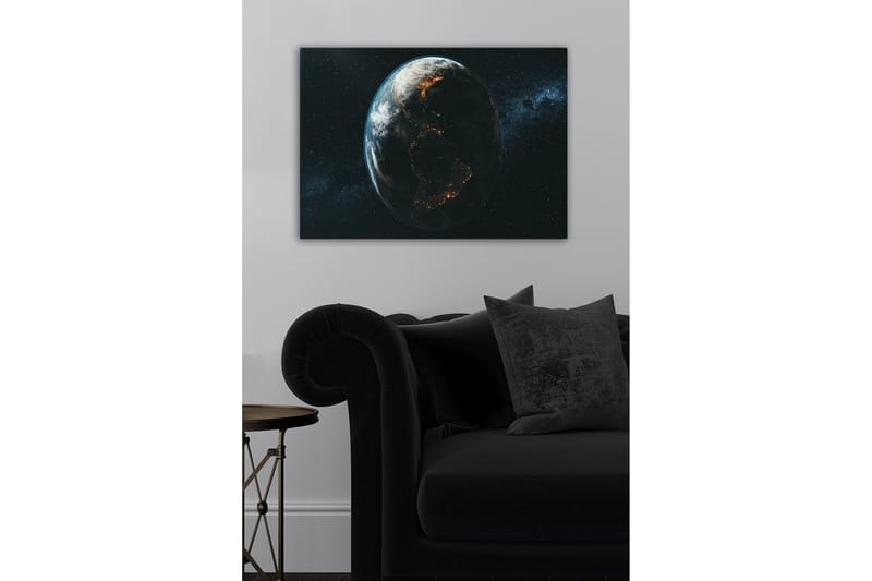 Canvastavla - Jorden sedd från rymden med ljus som markerar städerna - Blå / Grön / Svart - Inredning - Tavlor & konst - Canvastavlor