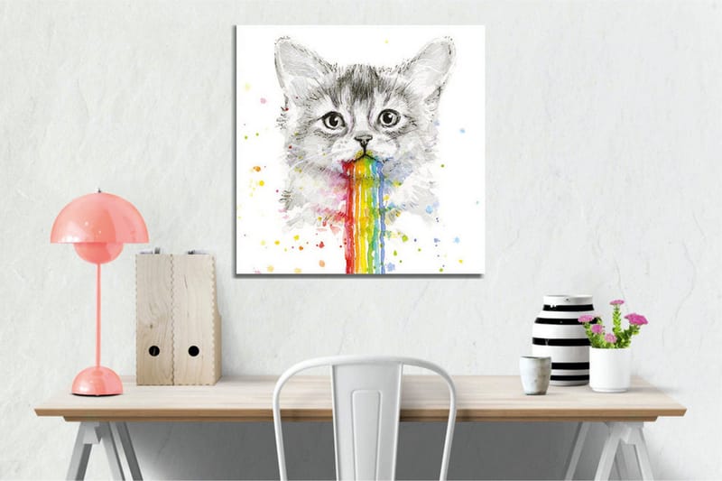 Canvastavla - Katt med regnbågsfärgad spya - Grå / Regnbåge (röd / Orange - Inredning - Tavlor & konst - Canvastavlor