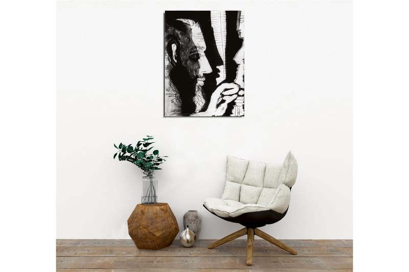 Canvastavla - Kontrastfylld porträtt av två ansikten i dialog - Svart / Vitt - Inredning - Tavlor & konst - Canvastavlor