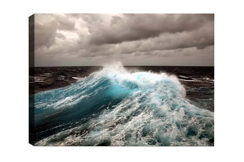 Canvastavla - Kraftfull våg som bryter mot ytan - Turkos / Mörkblå / Grå - Inredning - Tavlor & konst - Canvastavlor