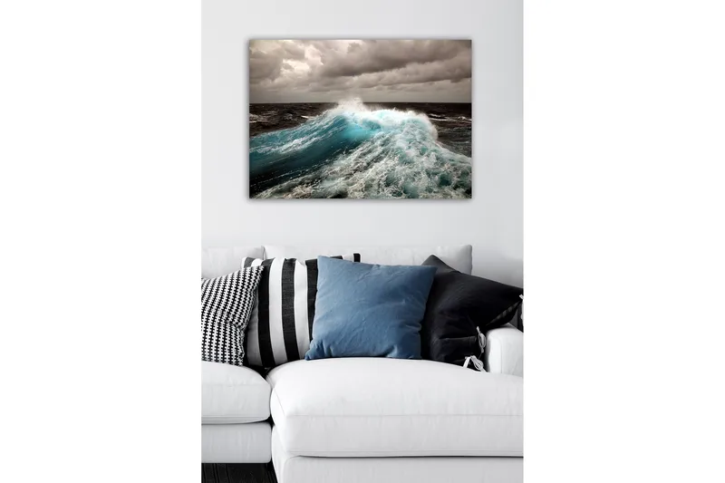 Canvastavla - Kraftfull våg som bryter mot ytan - Turkos / Mörkblå / Grå - Inredning - Tavlor & konst - Canvastavlor