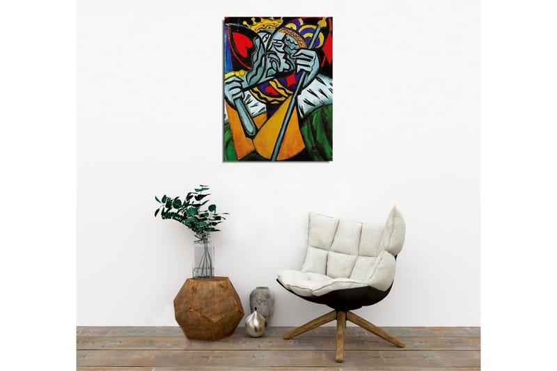 Canvastavla - Kunglig figur med en sorgsen uttryck och detaljerad krona - Grön / Röd / Blå - Inredning - Tavlor & konst - Canvastavlor