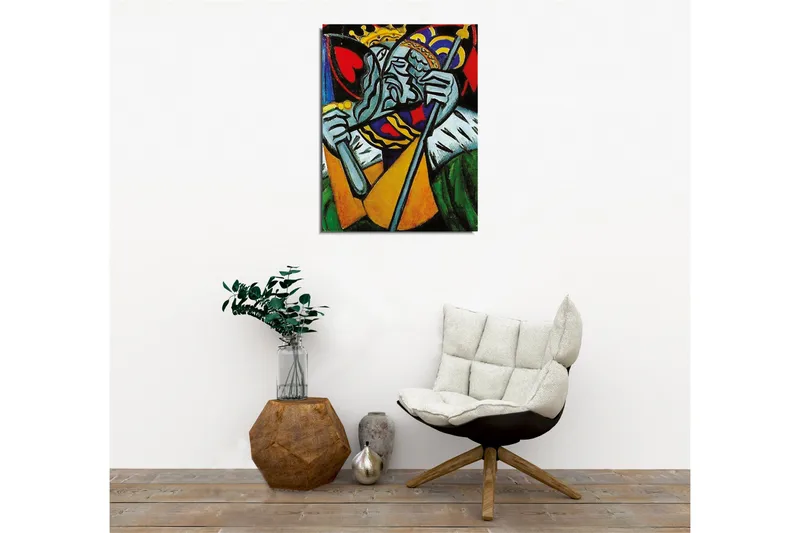 Canvastavla - Kunglig figur med en sorgsen uttryck och detaljerad krona - Grön / Röd / Blå - Inredning - Tavlor & konst - Canvastavlor