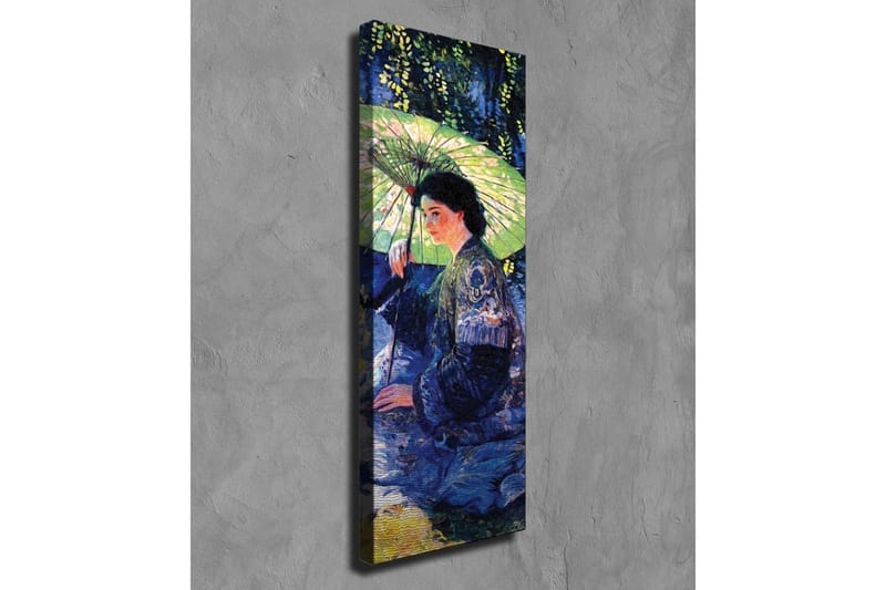 Canvastavla - Kvinna med parasoll i en grönskande omgivning - Mörkblå / Grön / Svart - Inredning - Tavlor & konst - Canvastavlor