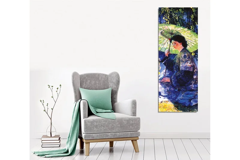 Canvastavla - Kvinna med parasoll i en grönskande omgivning - Mörkblå / Grön / Svart - Inredning - Tavlor & konst - Canvastavlor