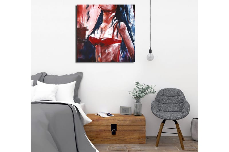 Canvastavla - Kvinnlig figur i röd bikini med mörkt hår - Röd / Svart / Hudton - Inredning - Tavlor & konst - Canvastavlor