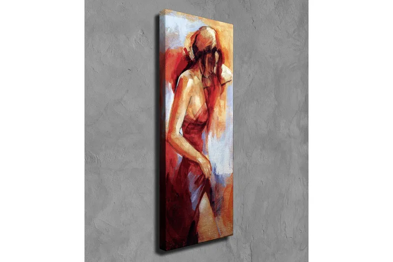 Canvastavla - Kvinnlig figur i röd klänning med mjuka penseldrag - Röd / Beige / Vit - Inredning - Tavlor & konst - Canvastavlor