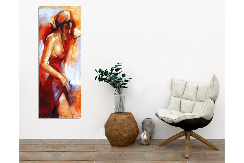 Canvastavla - Kvinnlig figur i röd klänning med mjuka penseldrag - Röd / Beige / Vit - Inredning - Tavlor & konst - Canvastavlor