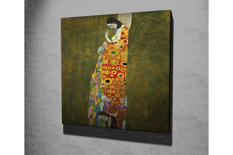 Canvastavla - Kvinnlig figur med färgglad klänning dekorerad med cirklar och blommor - Röd / Gul / Grön - Inredning - Tavlor & konst - Canvastavlor