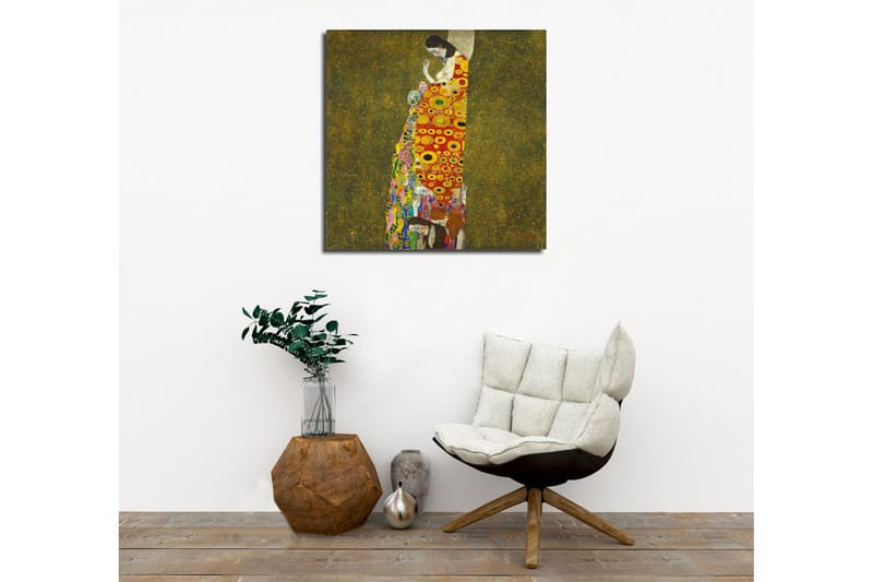 Canvastavla - Kvinnlig figur med färgglad klänning dekorerad med cirklar och blommor - Röd / Gul / Grön - Inredning - Tavlor & konst - Canvastavlor