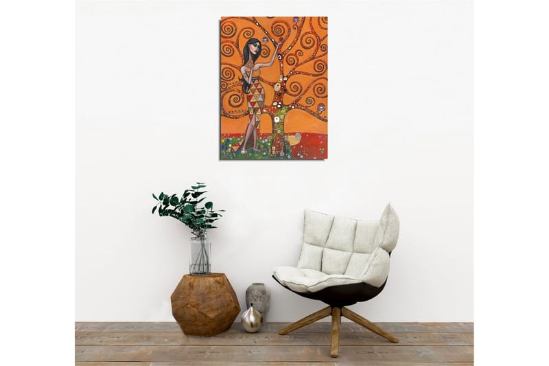 Canvastavla - Kvinnlig figur omgiven av snurrande trädgrenar - Orange / Grön / Röd - Inredning - Tavlor & konst - Canvastavlor