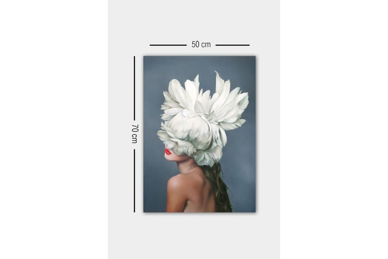 Canvastavla - Kvinnlig silhuett med en stor vit blomsterkrans som täcker ansiktet - Vit / Hudton / Röd - Inredning - Tavlor & konst - Canvastavlor