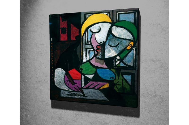 Canvastavla - Kysande par i en abstrakt stil - Grön / Gul / Lila - Inredning - Tavlor & konst - Canvastavlor