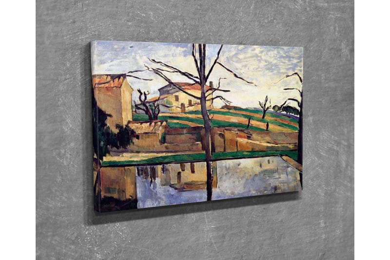 Canvastavla - Landskap med hus och spegelbild i vatten - Grön / Beige / Blå - Inredning - Tavlor & konst - Canvastavlor