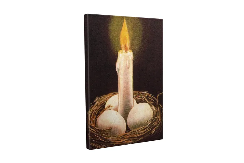 Canvastavla - Ljusnande ljus i ett bo med ägg, Vit / Brun / Gul