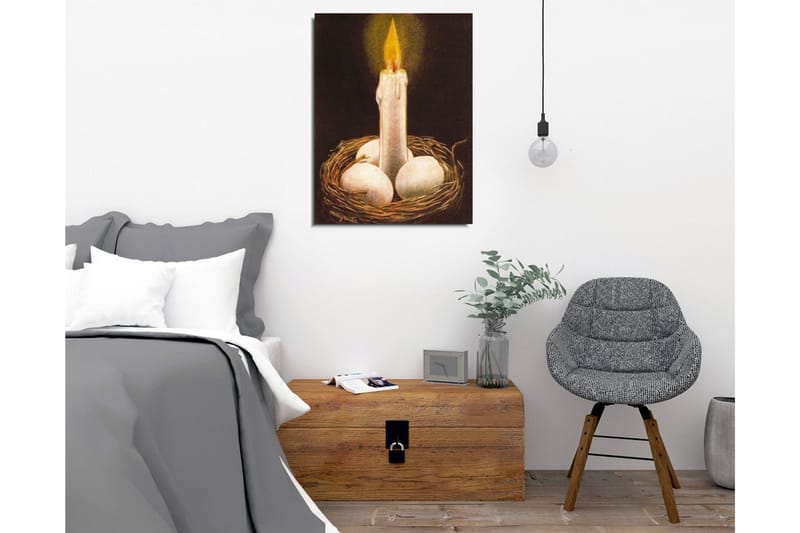 Canvastavla - Ljusnande ljus i ett bo med ägg - Vit / Brun / Gul - Inredning - Tavlor & konst - Canvastavlor