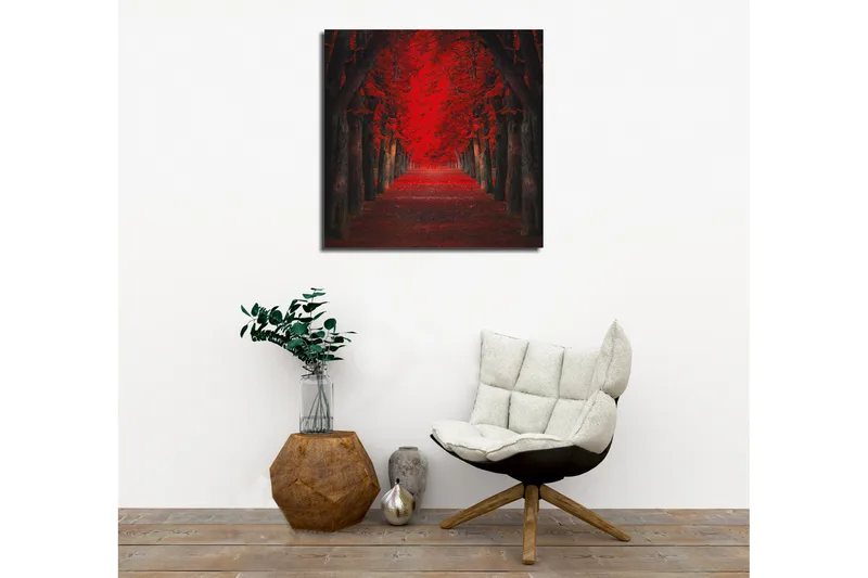 Canvastavla - Lummig allé med intensivt röda träd i höstskrud - Röd / Svart - Inredning - Tavlor & konst - Canvastavlor