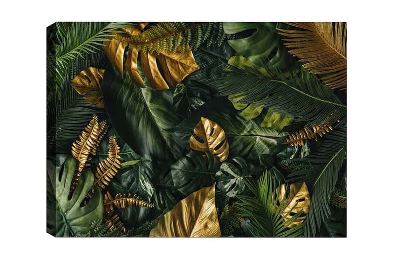 Canvastavla - Lummig samling av tropiska bladverk, Mörkgrön / Guld / Ljusgrön
