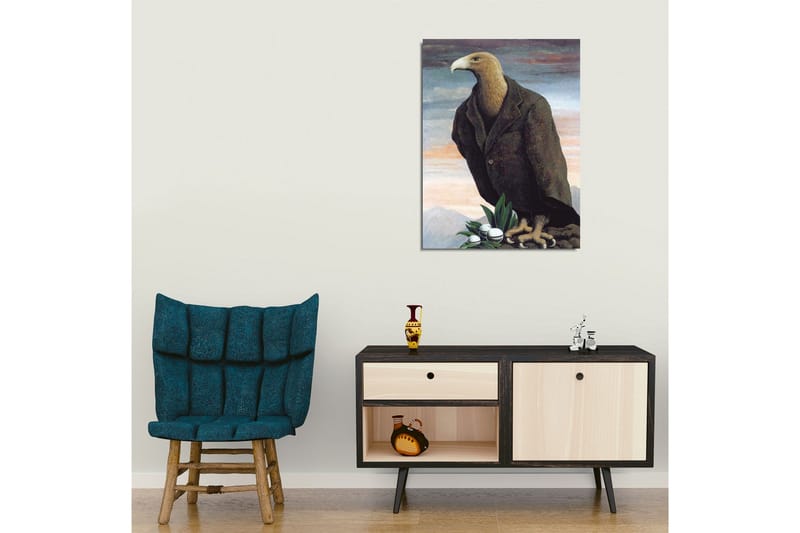 Canvastavla - Mänskligiserad örn i kostym stående på en klippa - Mörkbrun / Grön / Ljusblå - Inredning - Tavlor & konst - Canvastavlor