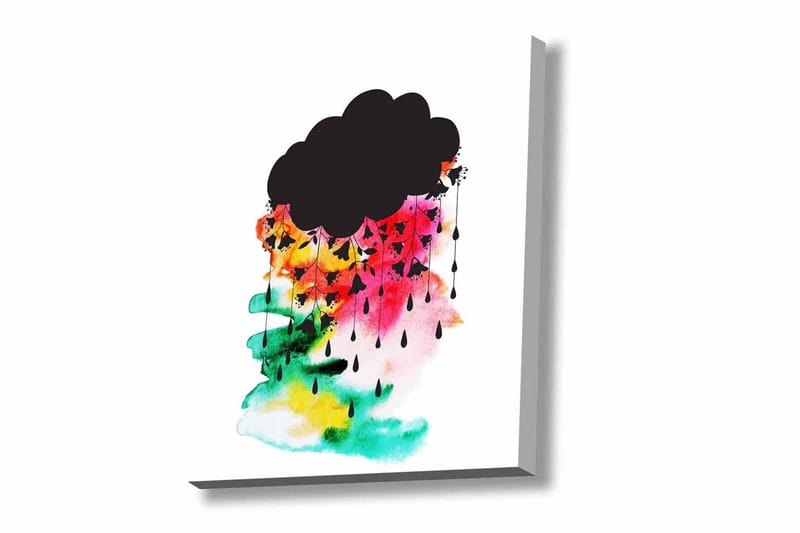 Canvastavla - Mörk molnformation med färgglada regndroppar, Svart / Rosa / Grön