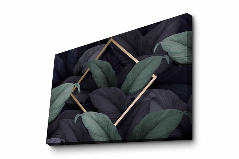 Canvastavla - Mörkgrön och svarta blad i en elegant komposition, Mörkgrön / Svart / Guld