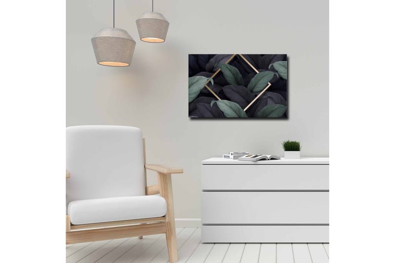 Canvastavla - Mörkgrön och svarta blad i en elegant komposition - Mörkgrön / Svart / Guld - Inredning - Tavlor & konst - Canvastavlor