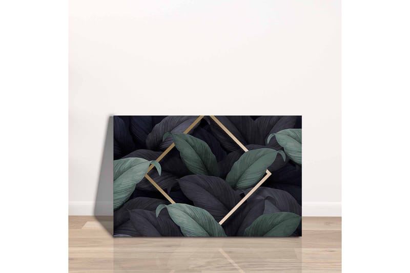 Canvastavla - Mörkgrön och svarta blad i en elegant komposition - Mörkgrön / Svart / Guld - Inredning - Tavlor & konst - Canvastavlor