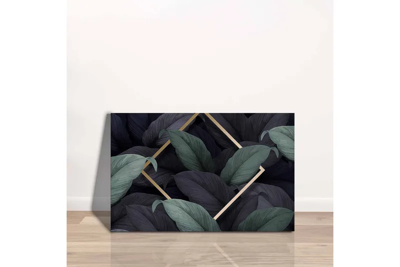 Canvastavla - Mörkgrön och svarta blad i en elegant komposition - Mörkgrön / Svart / Guld - Inredning - Tavlor & konst - Canvastavlor