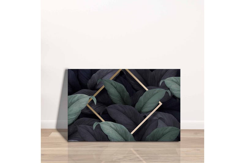 Canvastavla - Mörkgrön och svarta blad i en elegant komposition - Mörkgrön / Svart / Guld - Inredning - Tavlor & konst - Canvastavlor